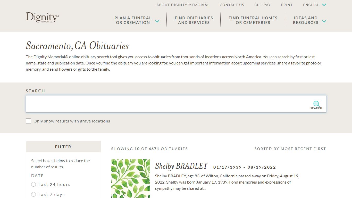 Sacramento, CA Obituaries Online | Find Sacramento Obituaries