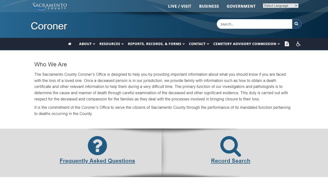 Coroner - Sacramento County, California